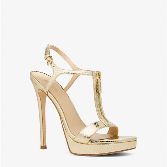 Michael Kors Shoes - MICHEAL KORS Gold Strappy Open-Toe T-Bar Platform Tall Heels Stilleto Shoes Sz 8